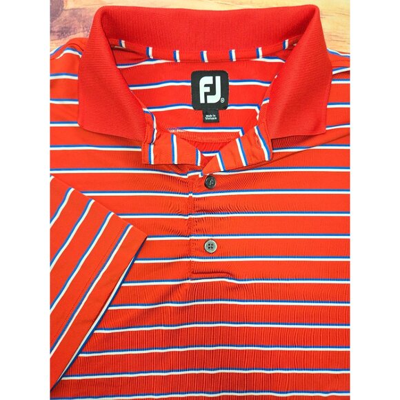 Footjoy FJ Mens Red Striped Lisle Polo Medium - Picture 4 of 7
